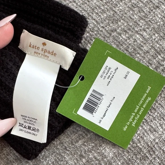 Kate Spade Black, Blue, Gray, and White Striped Scarf